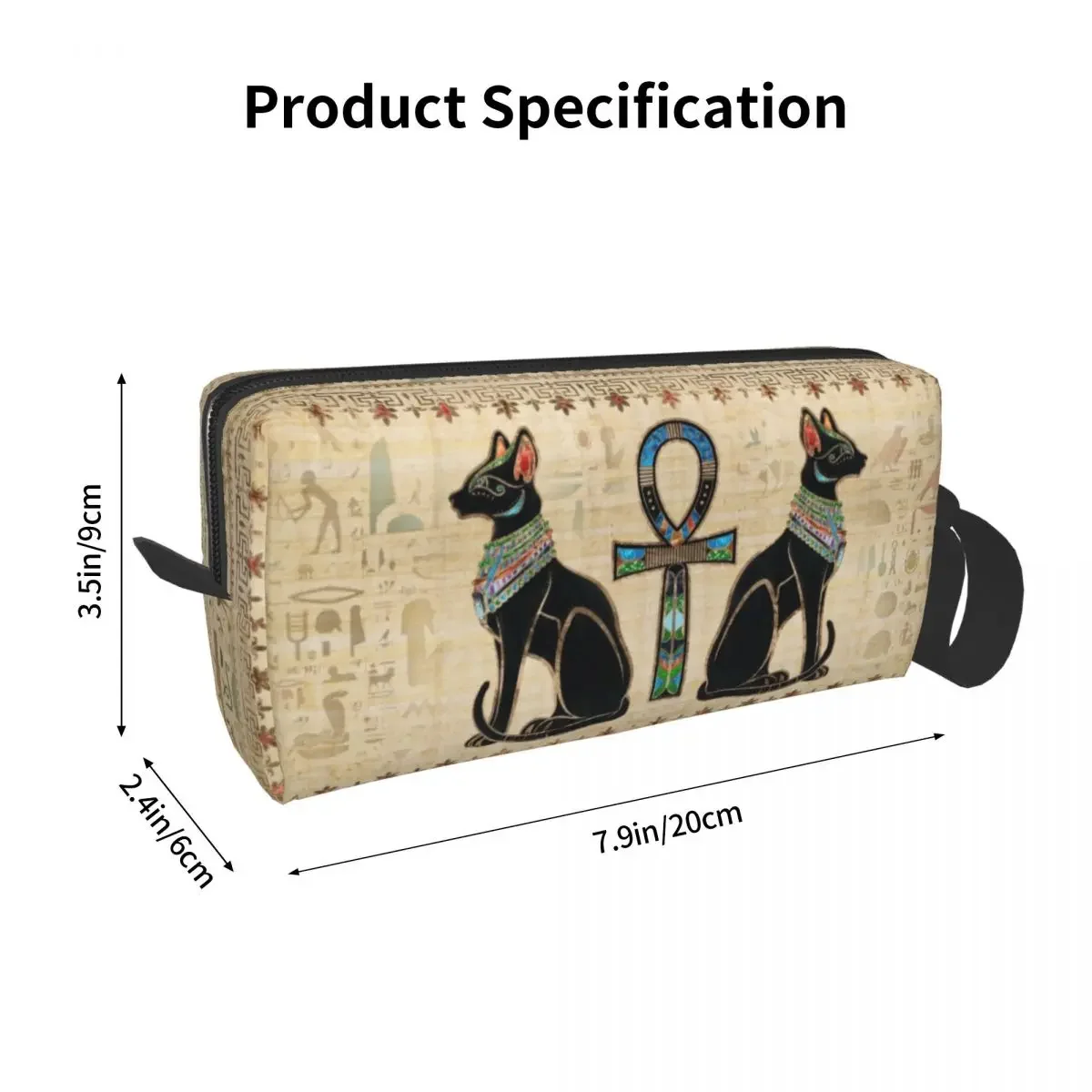 Egyptian Cats And Ankh Cross Cosmetic Bag Women Fashion Large Capacity Ancient Egypt Makeup Case Beauty Storage Toiletry Bags