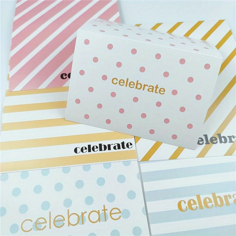 

6 Sets European Striped Polka Point Greeting Card Simple Celebration Card Set Birthday Wishes Message Card With Envelope 10x15cm