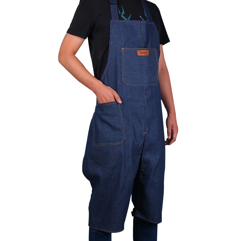 

Pottery denim apron portable flap pocket pants denim sleeveless anti-fouling split-leg work apron can be printed