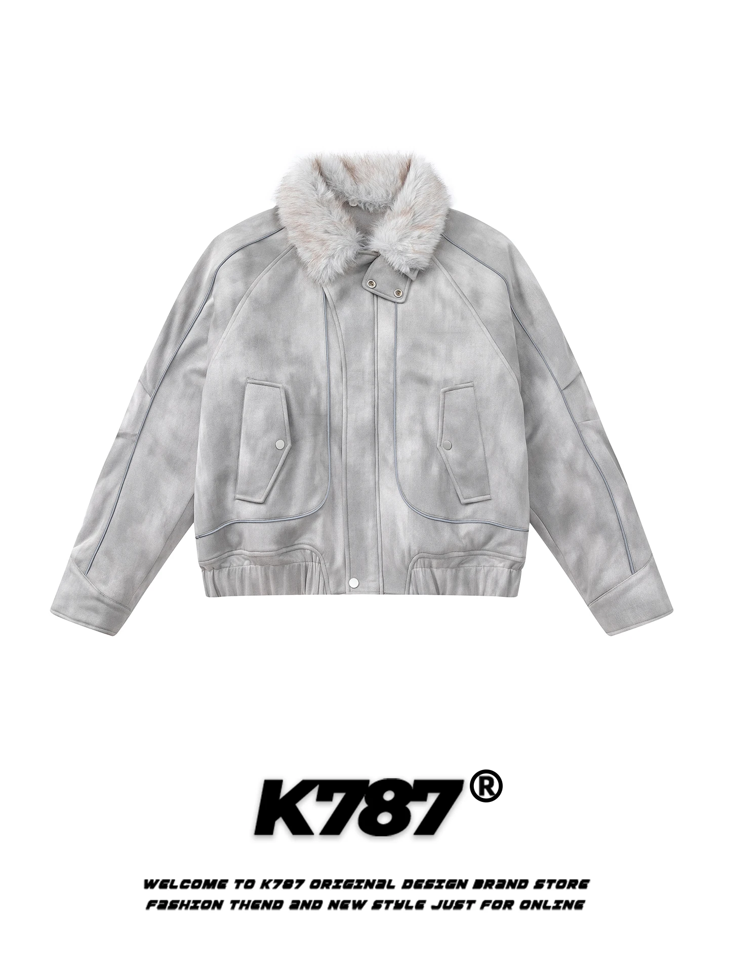 

Мужская утепленная зимняя куртка K787 в американском ретро-стиле с деконструированным пэчворком и меховым воротником, свободного кроя, для пар