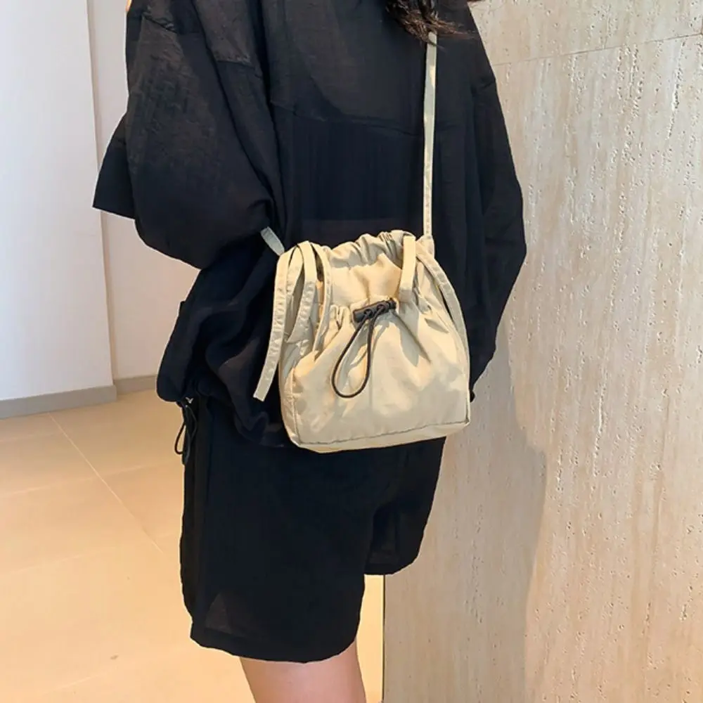 

Sweet Korean Style Drawstring Canvas Bag Purse Crossbody Bag Nylon Shoulder Bag Solid Color Wallet Mobile Phone Bag Travel