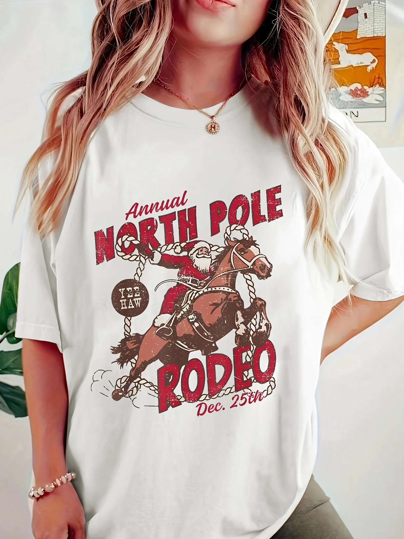 Women's North Pole Milk & Cookie Santa Claus Christmas Graphic T-Shirt Short Sleeve Round Neck Casual Blouse for Xmas Outfit