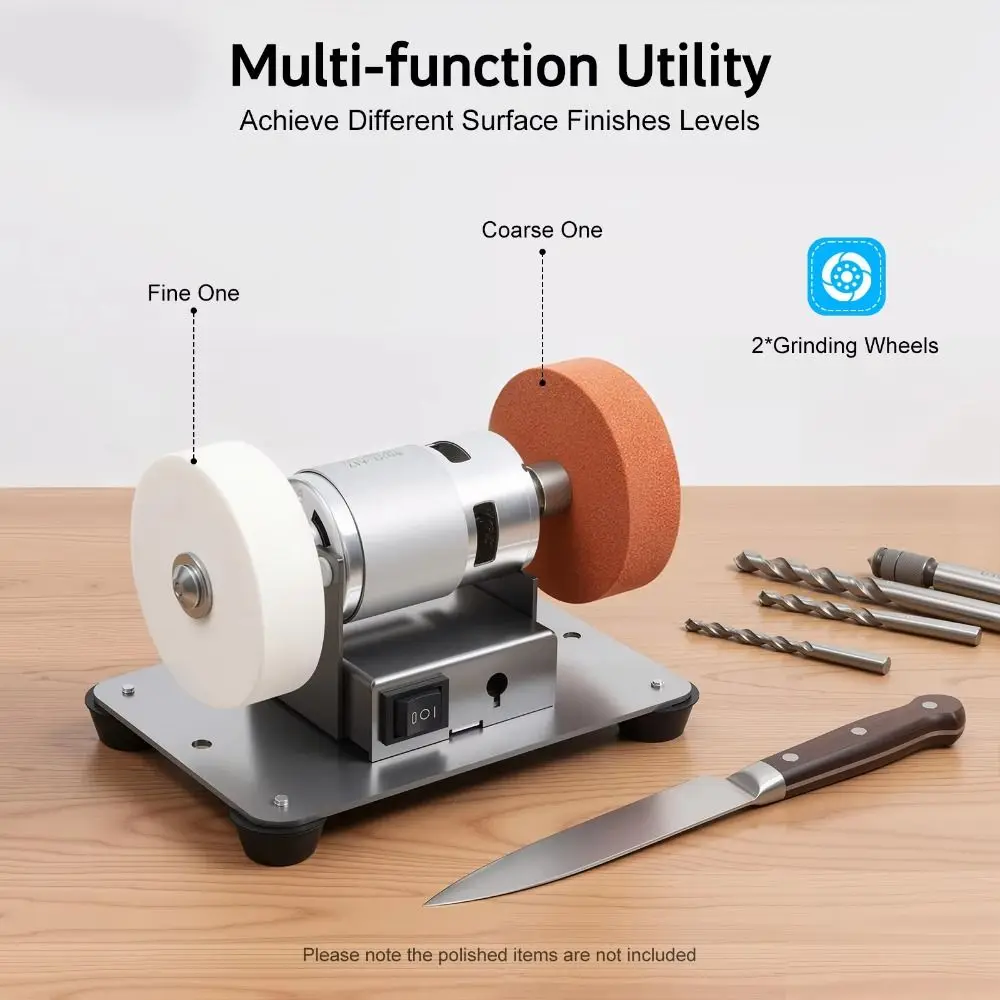 Durable Speed Adjustable Mini Bench Grinder Sturdy Base EU Plug Desktop Grinding Machine Space-Saving Dual Wheel Grinder