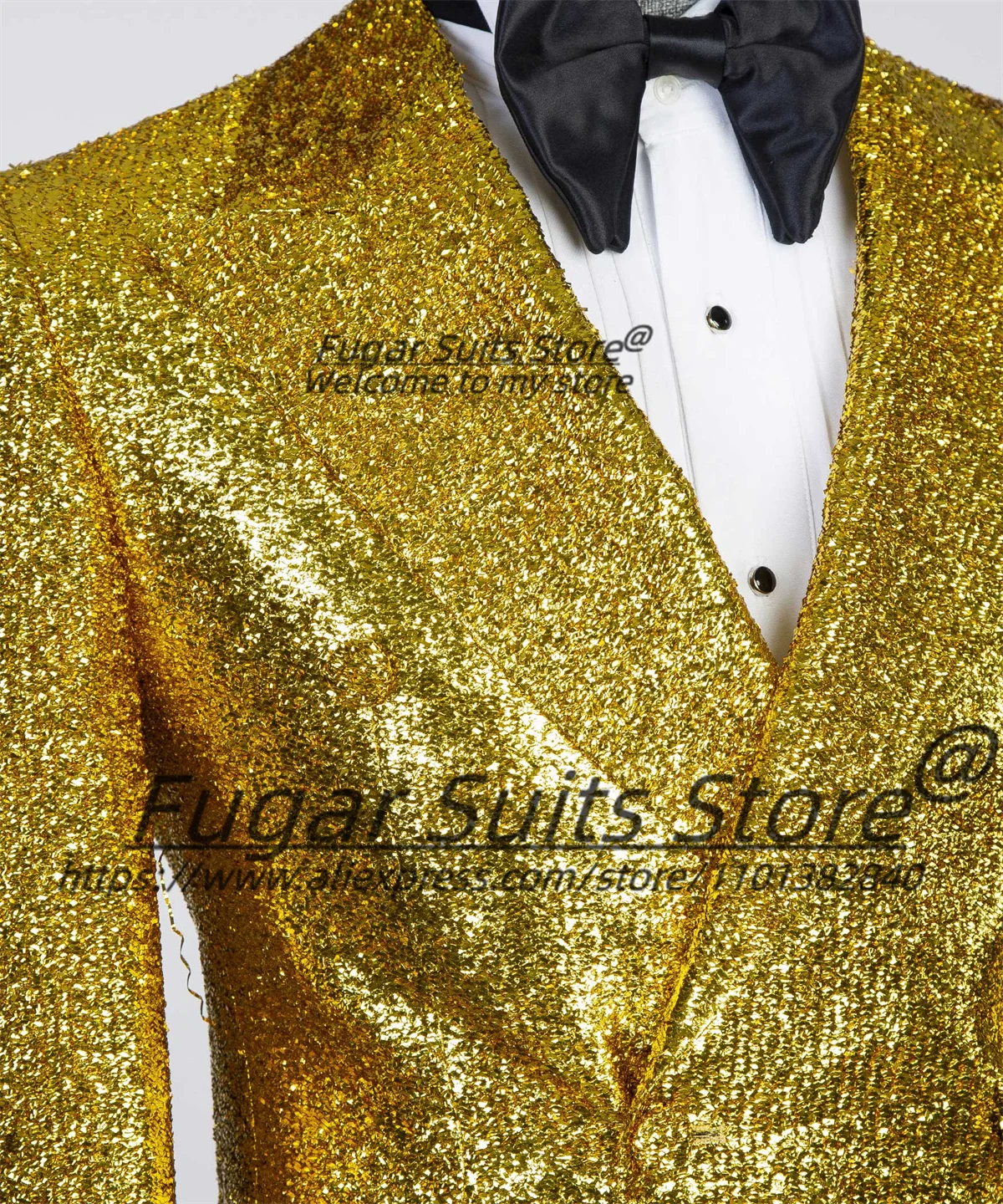 Shiny Slim Fit Männer Anzüge Revers Angepasst Bräutigam Party Smoking 2 Stück Sets Zweireiher Männliche Blazer Mode Kostüme Homme