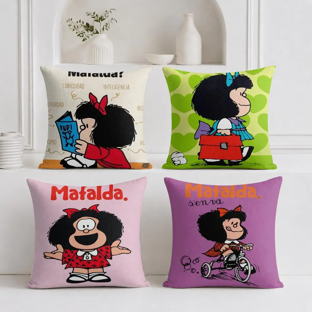 Mafalda Cushion Cover Plush Fabric Soft Double-Sided Printed Sofa Warm Winter Home Gift Pillow Cover