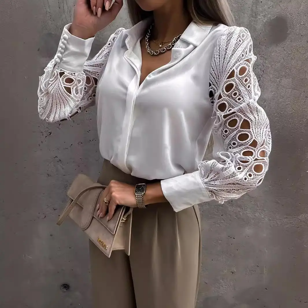 เสื้อผ้าผู้หญิง ผ้าลูกไม้สีสันสดใส แต่งผ้าต่อกัน แขนยาว เหมาะสำหรับใส่ไปทำงาน ทนต่อการเสียรูปทรง ฤดูใบไม้ผลิ 2024 แฟชั่นเสื้อผ้าผู้หญิง