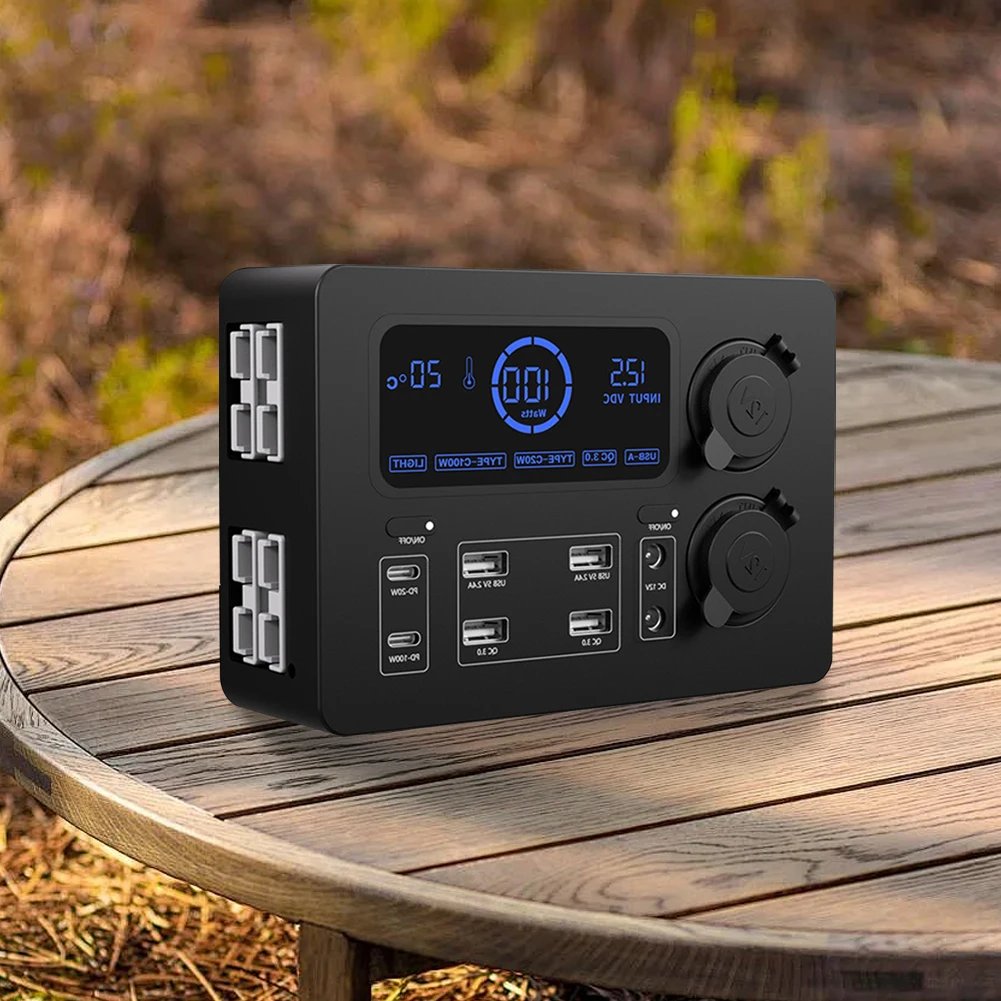 12V 100W Mini Power Box with LED Lights LCD Display Power Box Mini Power Distribution Box for RVs SUVs Boats Yachts Cars