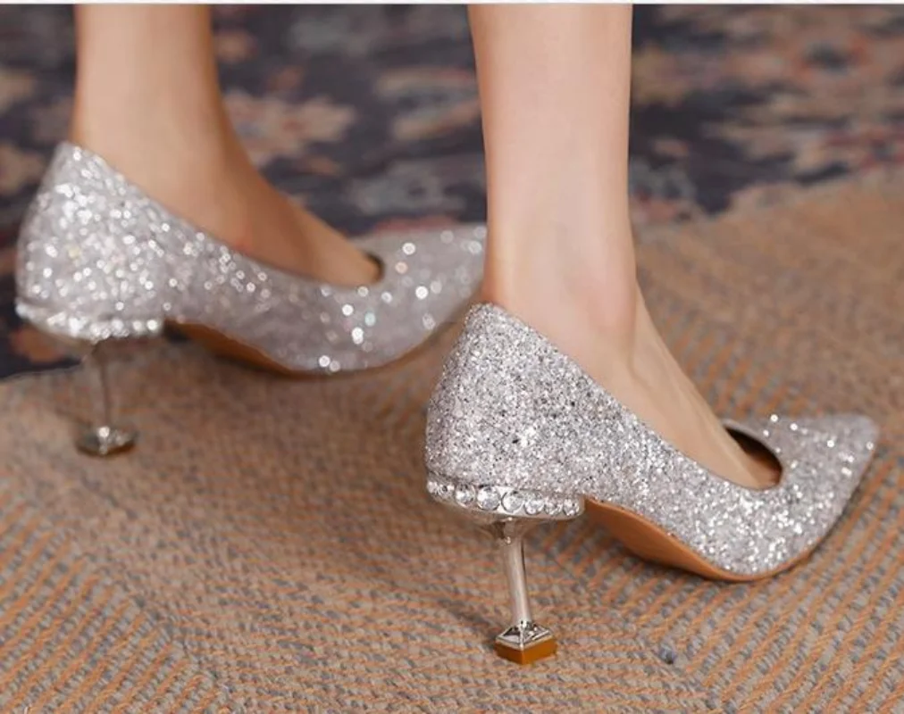 New Women Fashion Rhinestone Pumps Shallow Mouth Women Fashion Office Work Wedding Party Shoes Low Thin Heel Womens Dress Shoes