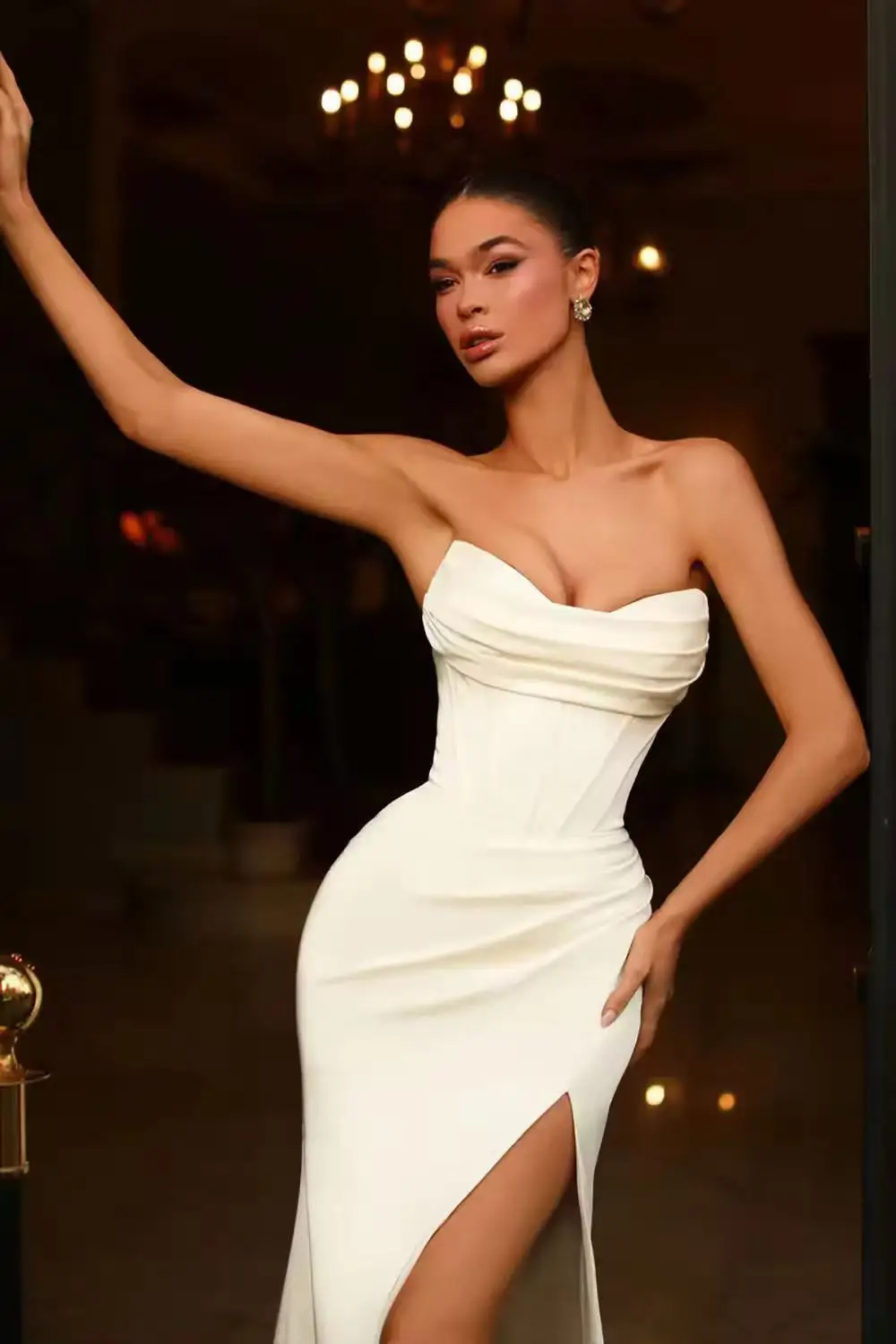 Elegant Mermaid Wedding Dresses Sexy Strapless High Split Bridal Dress White 2025 Evening Wedding Prom Gowns Customized