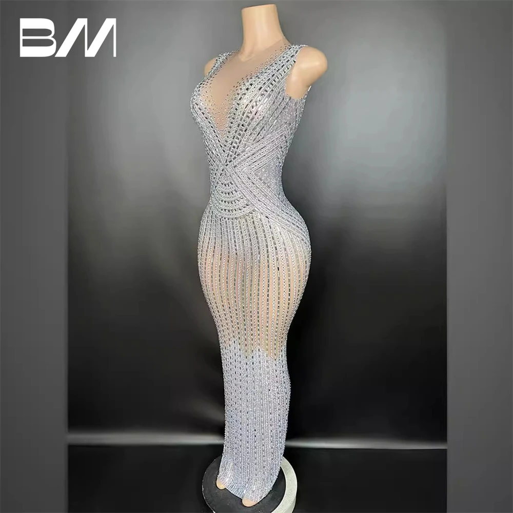 Real Photos Sexy Illusion Formal Dress For Women Sheer Neck Mermaid Rhinestones Party Gown Sleeveless Party Dresses