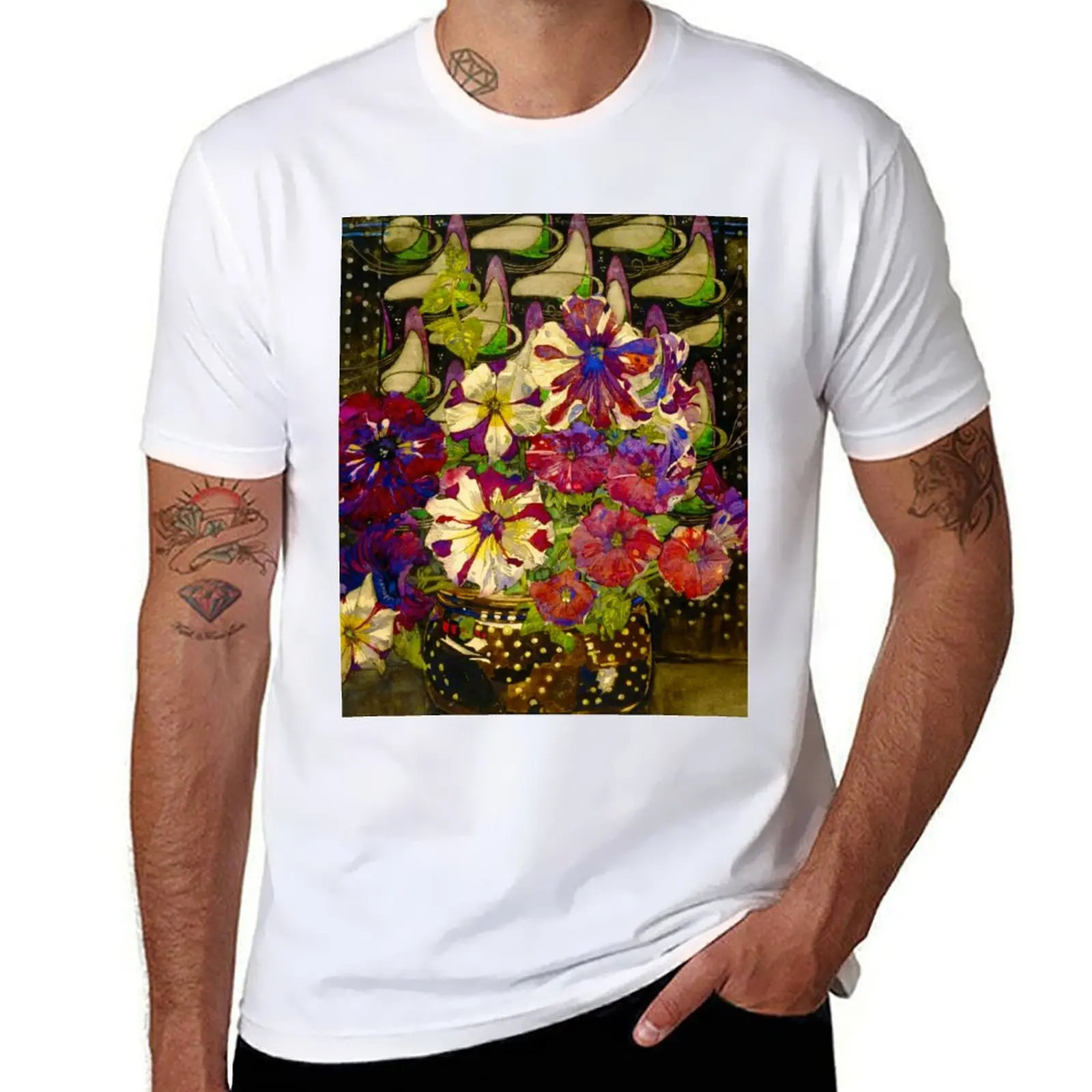 

Charles Rennie Mackintosh Petunias T-Shirt cotton t shirts man 100% essential t shirt T-Shirt