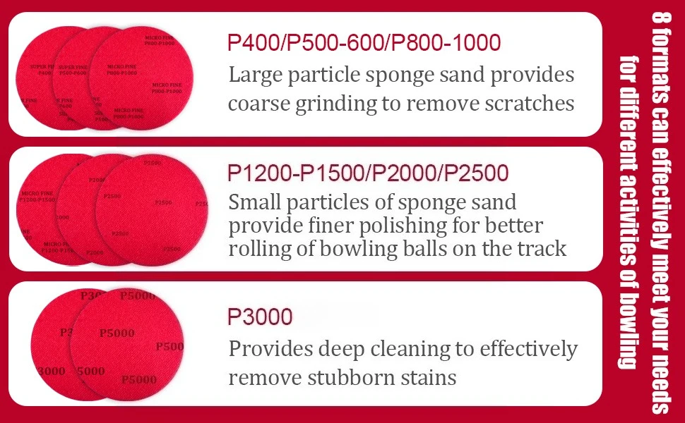 10pc Bowling Ball Sanding Pads Kit – 400 to 3000 Grit, Resurfacing & Polishing for Bowling Balls