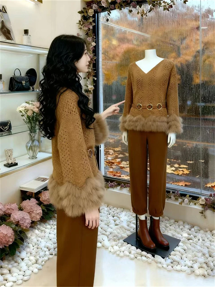 

Ele Soft Knitted Sweater Women's Faion Spring New Design Sensation Top Commute Sle Regular Fit Long Sve V-Ne