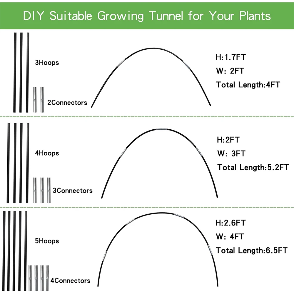 Greenhouse Hoops Grow Tunnel for Raised Beds Rust-Proof Fiberglass Frame for Garden Netting Kit Plant Shade Cloth Row Cover