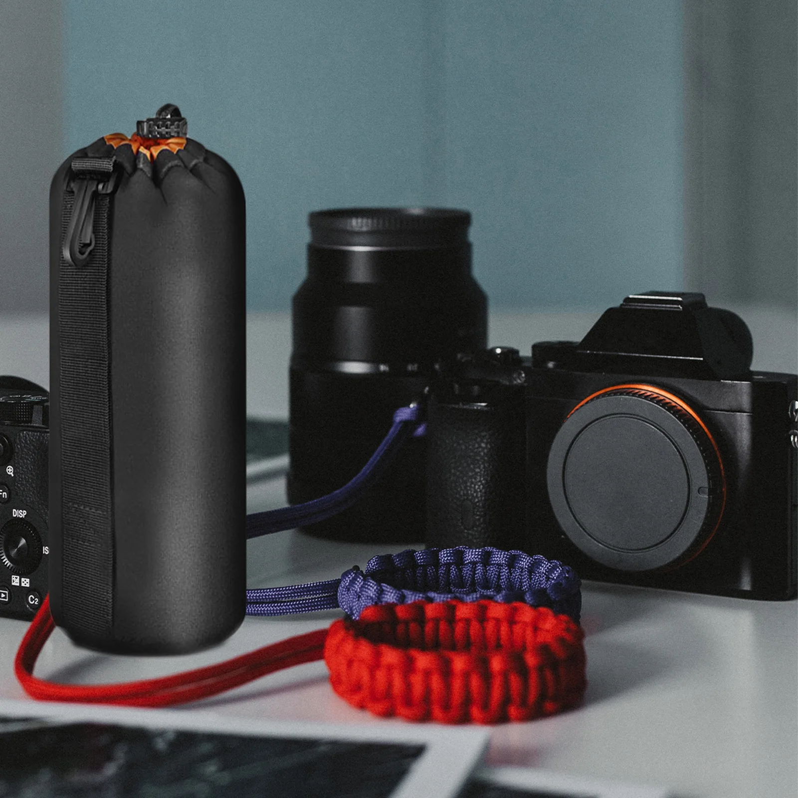 Shockproof Neoprene Lens Pouch Bag 22cm Height 10cm Diameter Water Resistant Drawstring Design Camera Lens Accessories