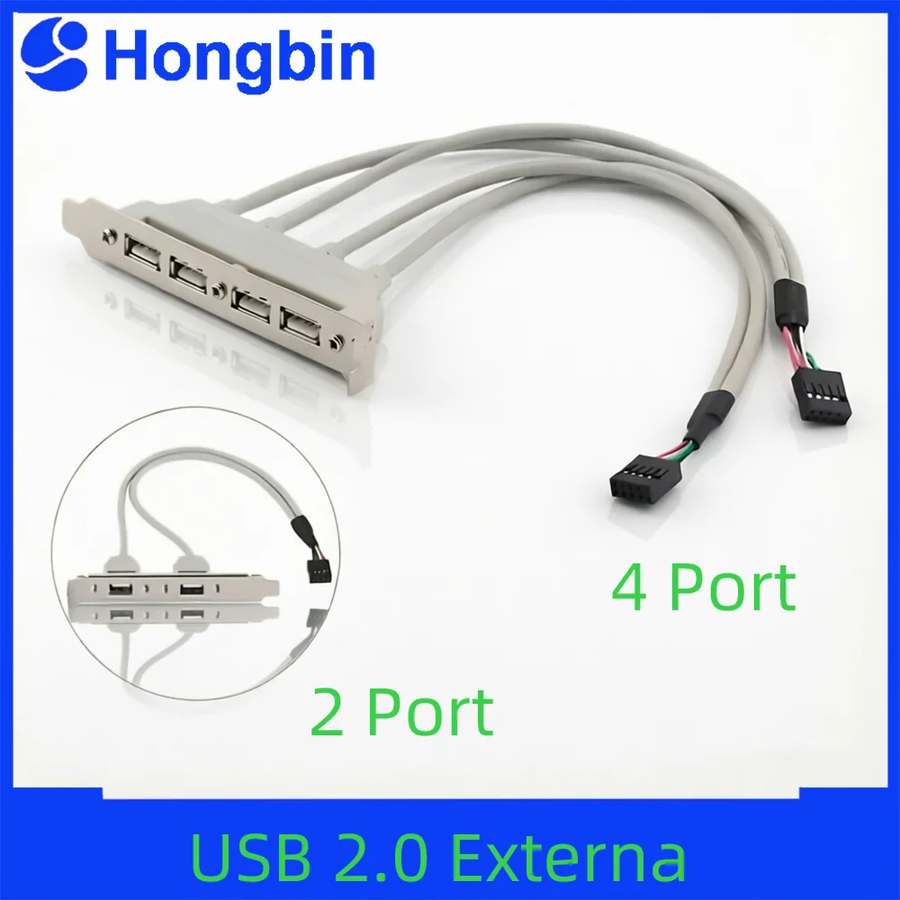USB 2.0 External Bracket Expansion Cable, Motherboard USB Bracket Cable for the Back of the Chassis, 2 Port, 4 Port