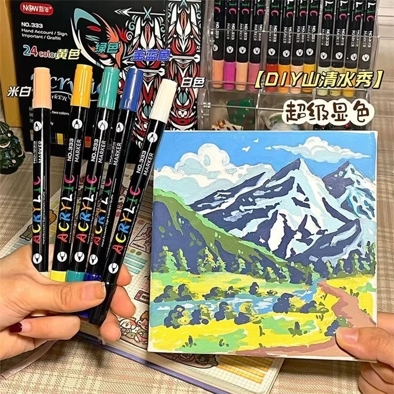 Professionelle 48-Farben Acryl-Marker für Kunst, Doppelspitze mit Feiner und Pinselspitze, Geeignet für Stein, Holz, Kalligraphie – Detail 11