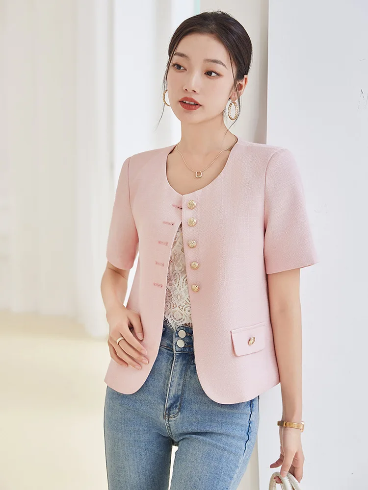 Short Sleeve Suit Coat for Women Summer2023New Fashion High Sense Small Short Leisure Suit