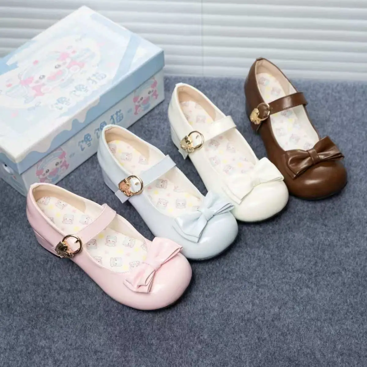 

New Sweet Lolita Cosplay Mary Jane Pumps Round-Toe Bow Detail Mid-Heel Buckle Strap Princess Party Women's Shoes