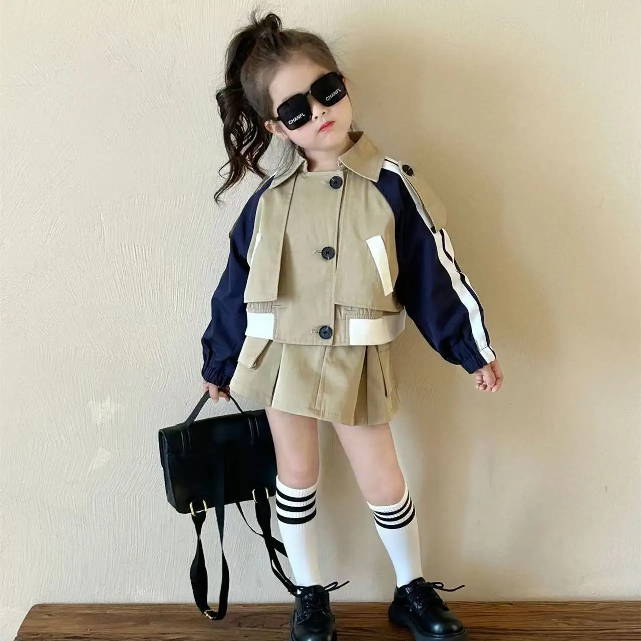 

2025 New Spring and Autumn Baby Girl Clothes Children's Set Baseball Jacket Pleated Skirt Suit 2-9 Year