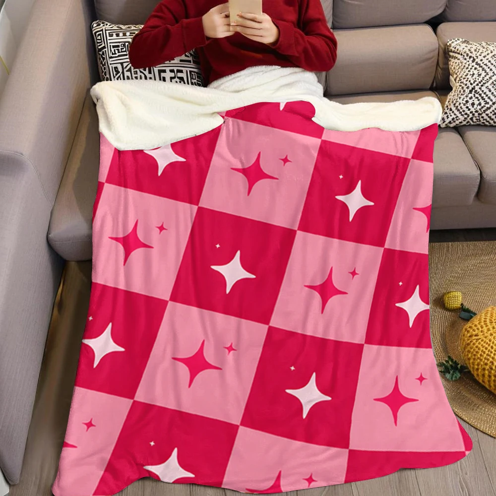 Red Orange White Stars Flannel Blanket Cartoon Printed Throw Blanket for Kids Adults Soft Plush Bed Sofa Cover Gift