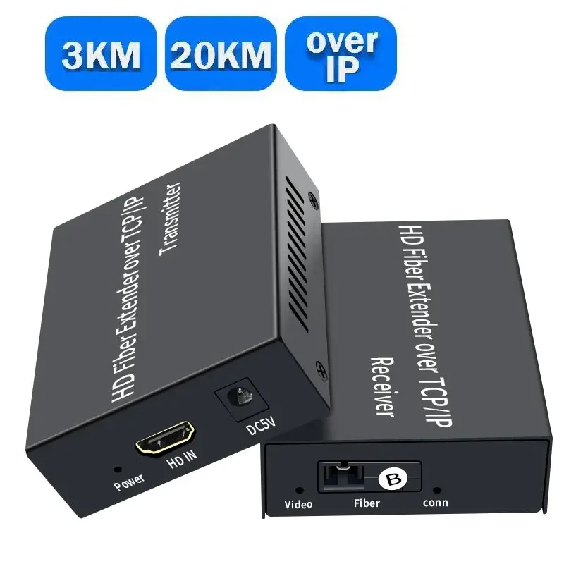 20Km Fiber Extender over SC Fiber Optical Cable 1080P 3Km HD Optic Over Transceiver Video Audio Extension