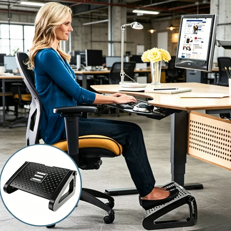 Reposapiés ajustable para debajo del escritorio, taburete portátil y resistente, perfecto para trabajadores de oficina y usuarios en el hogar.