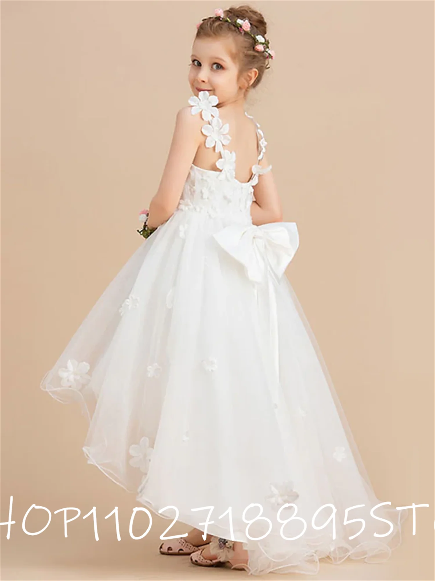 2022 Glitter Sequins Flower Girl Dress Princess Bow Dress Girl Sleeves Girl Wedding Party Dress First Communion Dress