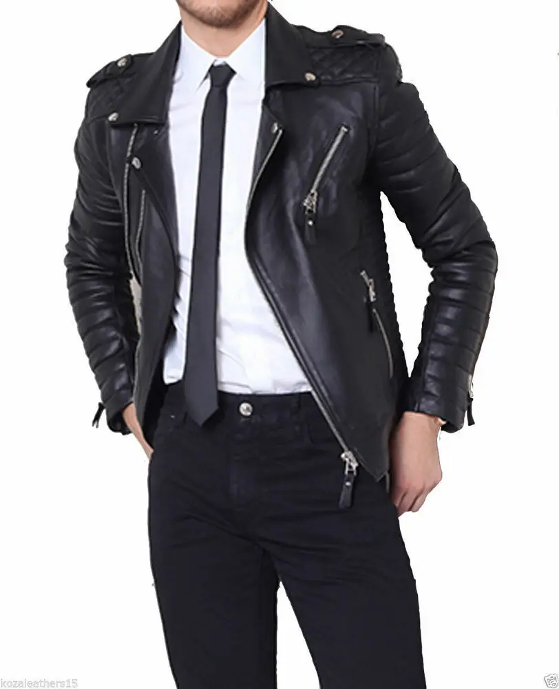 

New Men Black Genuine Leather Jacket Slim Fit Biker Leather Coat Genuine Leather Outwear