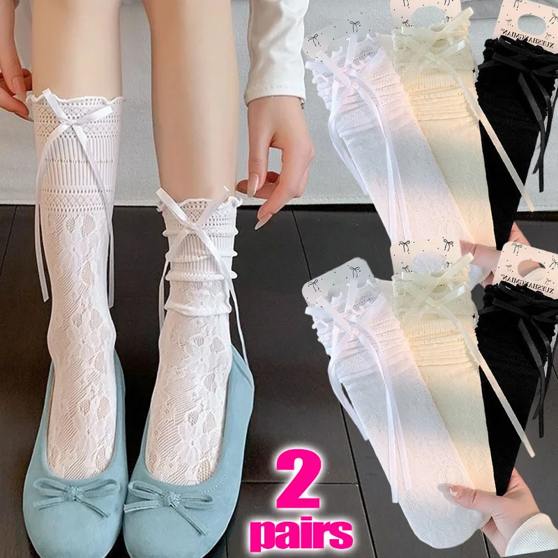 

1/2 пары носков с ажурным цветочным узором, прозрачные, эластичные, дышащие, хлопковые, для девочек, с кружевом, сетчатые, средней длины