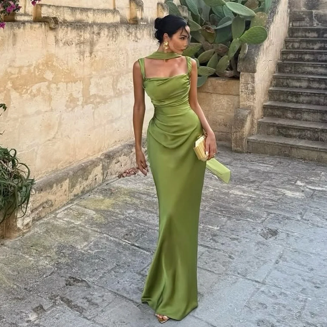

Зеленые атласные вечерние платья, женское платье макси русалки на шнуровке без рукавов, свадебное платье по индивидуальному заказу, Vestidos