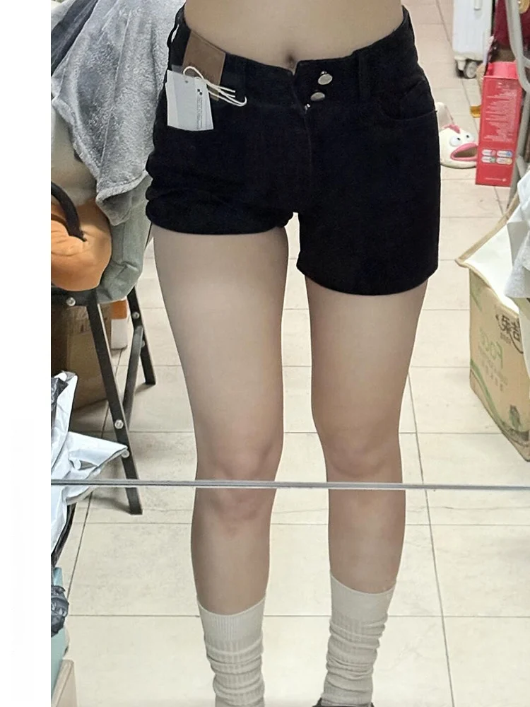 

High Waist Black Denim Shorts Women's Summer New Style Slimming A-Line Hot Pants Thin Cotton Elastic Jeans Shorts for Ladies