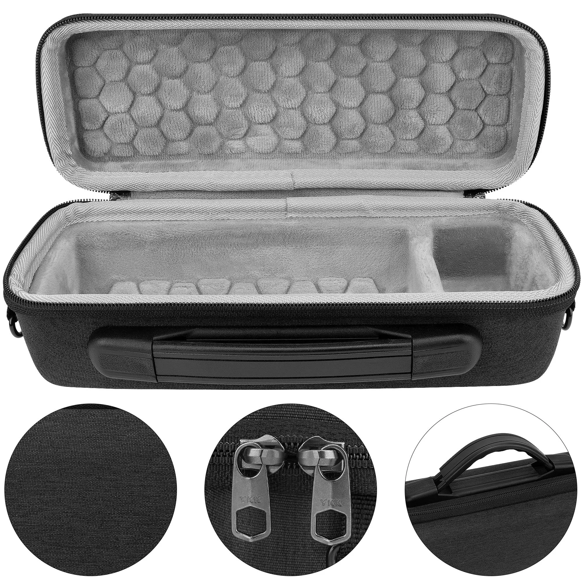 Geekria Hartschalen-EVA-Hülle für JBL Flip 7 Flip 6 Flip 5 Lautsprecher Stoßfeste Reisetasche mit Schultergurt und Karabiner Dunkelgrau – Detail 3