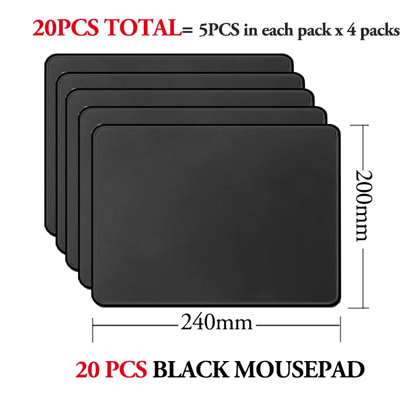 20PCS Black Mouse Pad with Stitched Edge Comfortable Mouse Pads with Non-Slip Rubber Base For Computers Laptop Mouse 200x240x3mm