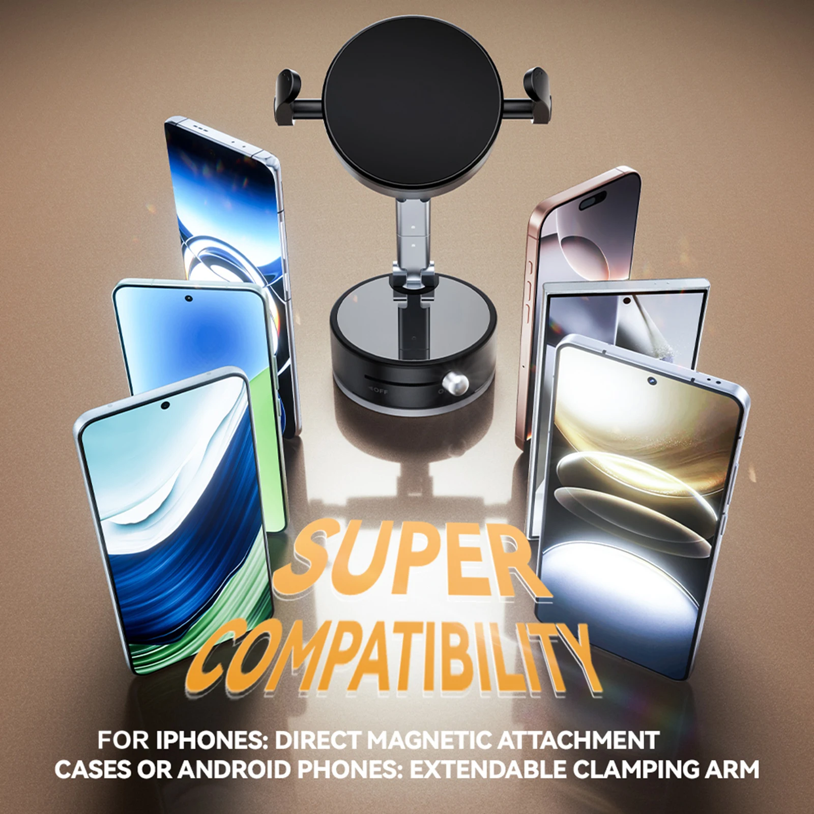 Vacuum Magnetic Phone Holder for iPhone 17 16 15 Pro Max Upgraded 360° Adjustable 2-in-1 Foldable Suction Cup Stand with Clamp