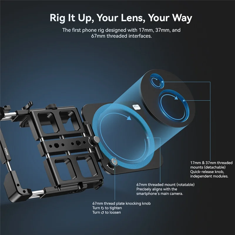 

A37T-Mobile Phone Live Bracket Cage Smart Bluetooth 1/4”Threaded Hole/Cold Shoe Interface For Video LED Mic Tripod