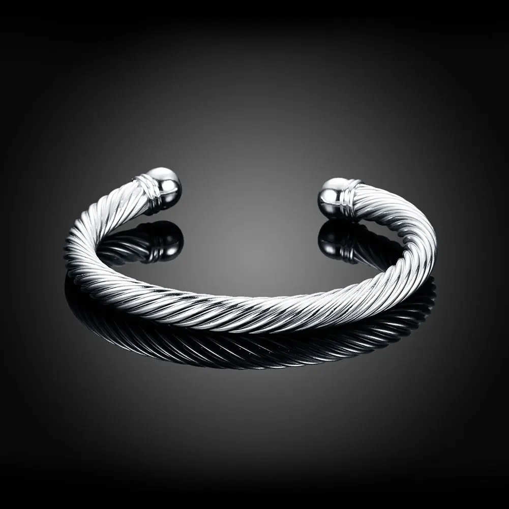 925 Sterling Silver Bangles Men Twisted Cable Wire Bracelet Antique Brand Vintage Bangles Christmas Gifts Womens Cuff Bracelet