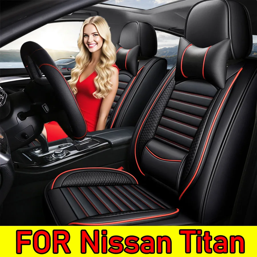 

ДЛЯ Nissan Titan 5-местный полный чехол, роскошные защитные чехлы для автомобильных сидений | Водонепроницаемая искусственная кожа, поясная подушка и надежная посадка