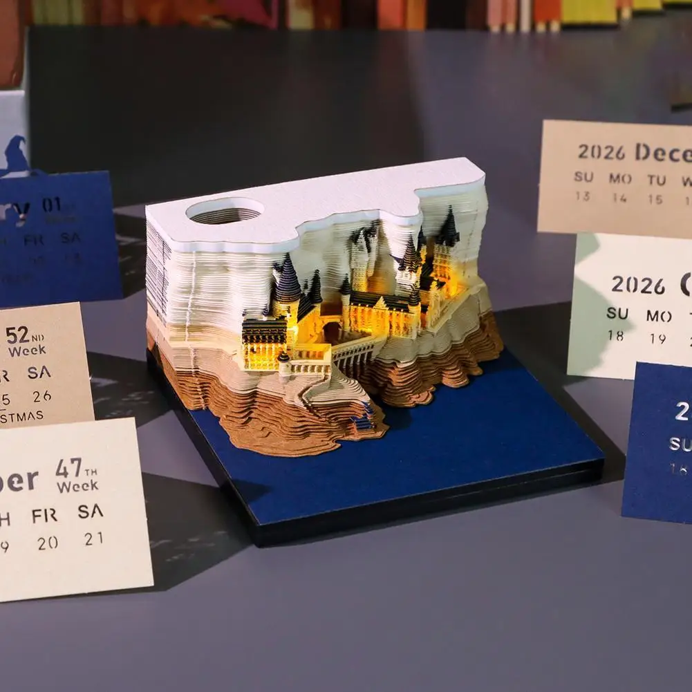 Kalender 2026-Notizblock, magisches Schloss, Notizblock, zerreißbarer Notizblock, Neujahr, Geburtstag, Geschenk, einzigartige Dekoration für Zuhause und Büro