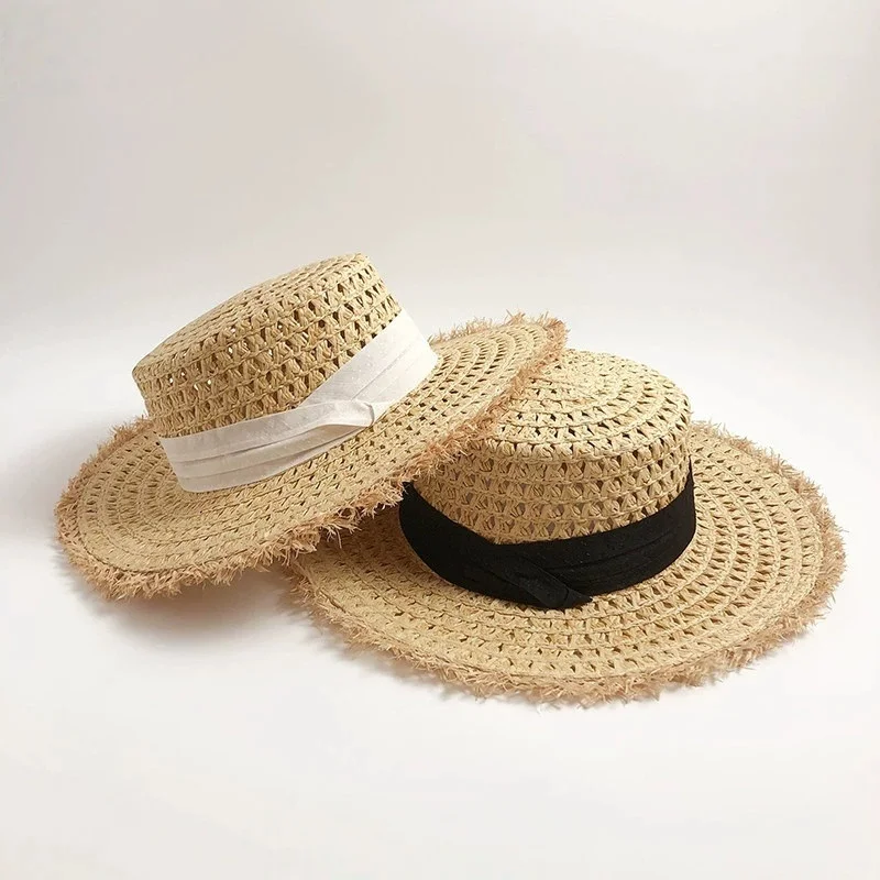 

Французская мини-шляпа-бомбер с плоским верхом, весенне-летняя, для путешествий и отпуска, пляжная шляпа от солнца, женская соломенная шляпа