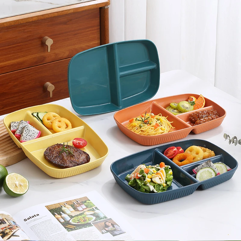 Picture 3: Divided Dish Diet Reusable Dinner Plate Kitchen Dinnerware Portion Plates For Adults 3 Compartments Microwave Safe