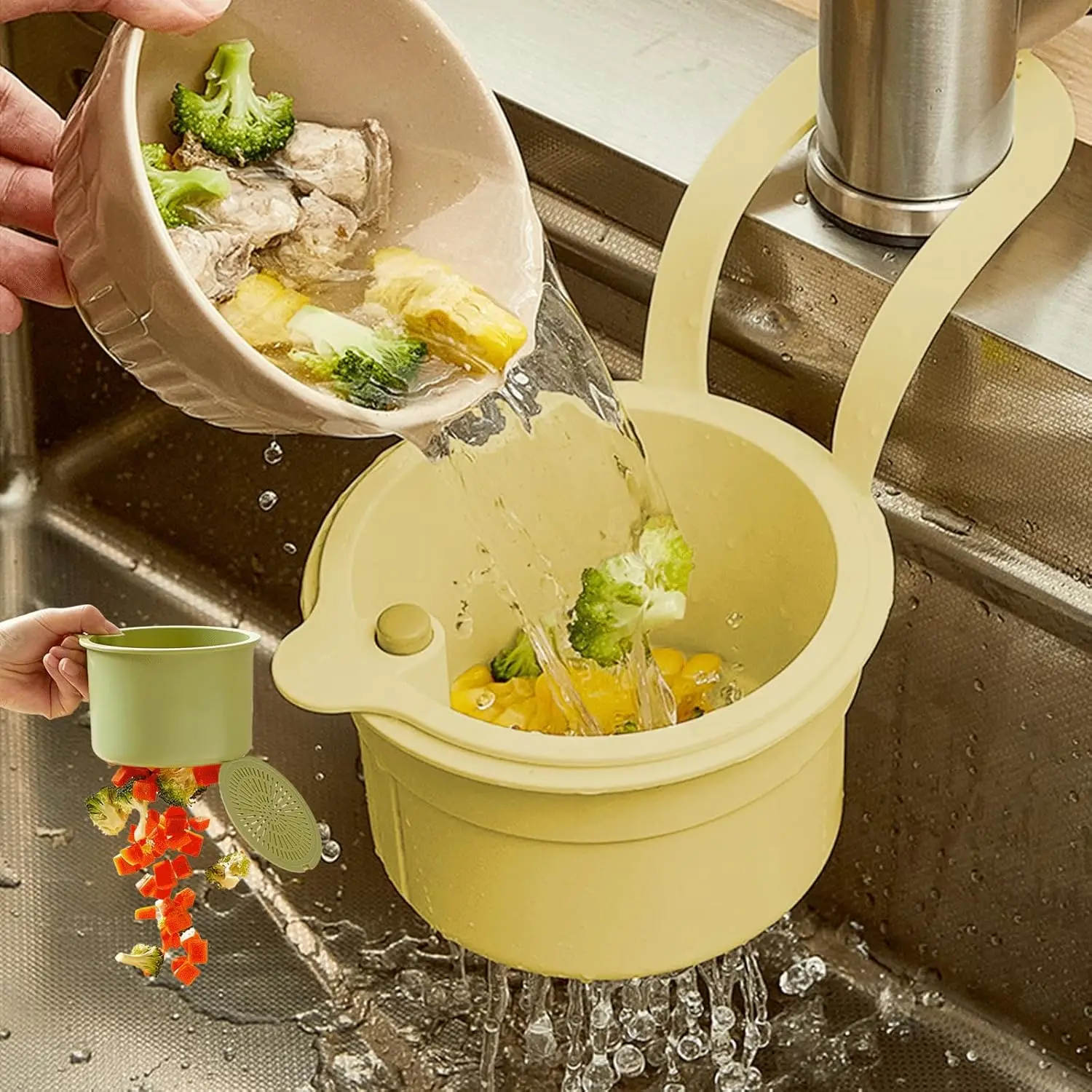 

Plastic Kitchen Hanging Sink Drain Basket Automatic Dump Kitchen Sink Waste Collector Removable Bottom for Easy Installation