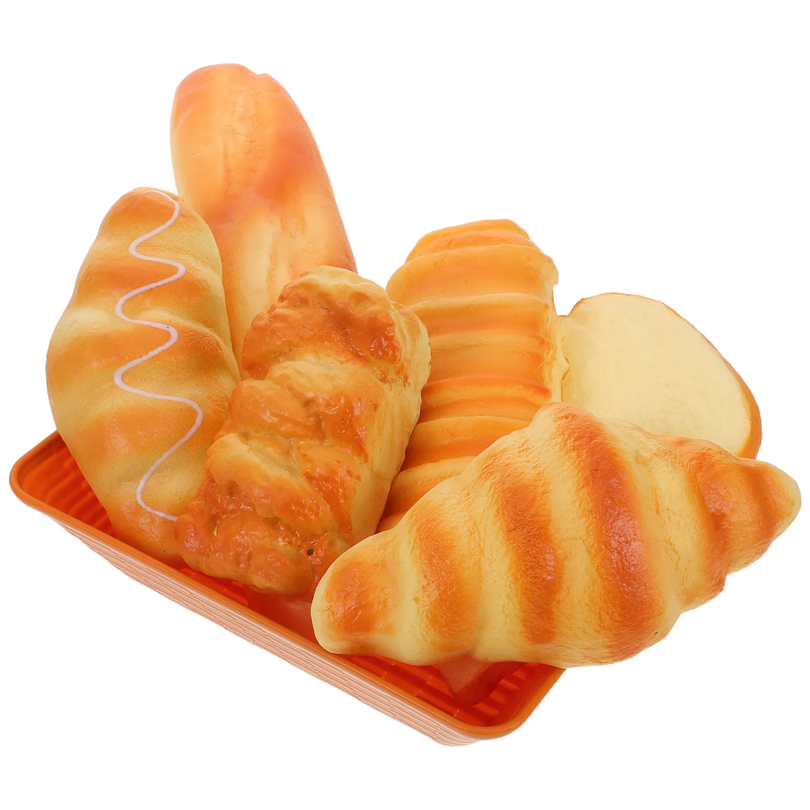 7個入り、リアルな食感の人工パンセット。パン、クロワッサン、ケーキの形をしたpu製。お菓子作りや写真撮影に最適。ストレス解消にも。ゆっくりと元の形に戻る。