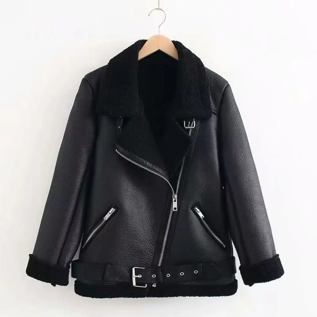 

ZA Creative Women's Thickened Fleece-Lined Fur Coat Autumn Winter Original Locomotive Jacket for Couples