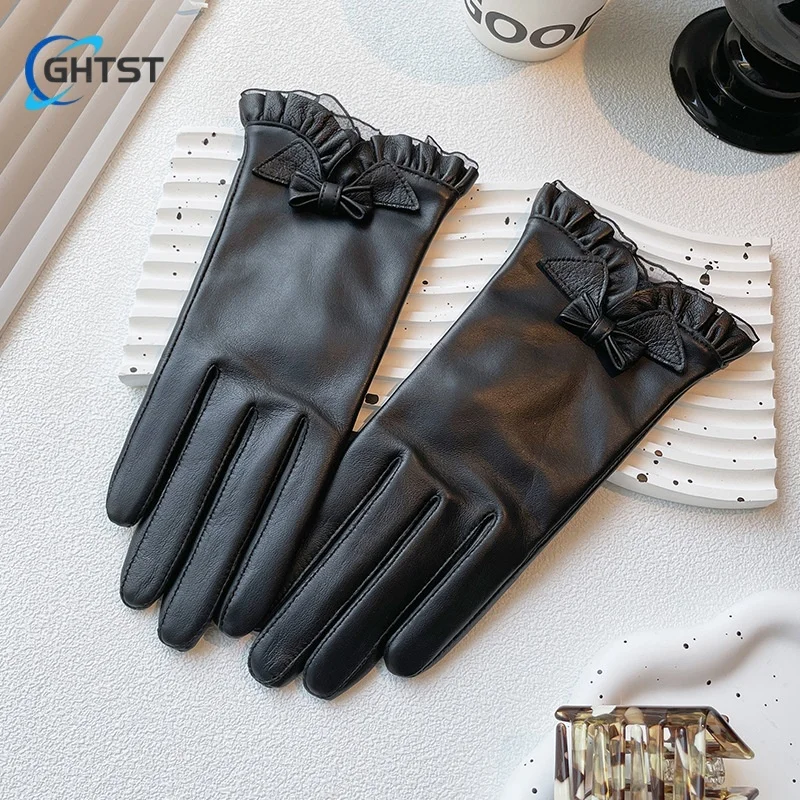 Nieuwe Kant Vlinder Dameshandschoenen Lamsleer Rijhandschoenen Rijden Herfst Winddicht Winter Warme Comfortabele Handschoenen