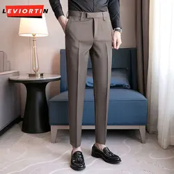 Pantaloni da uomo British Yapi, sensazione di fascia alta, bello, abito da lavoro formale, tinta unita slim fit, pantaloni drappeggiati con piedi piccoli