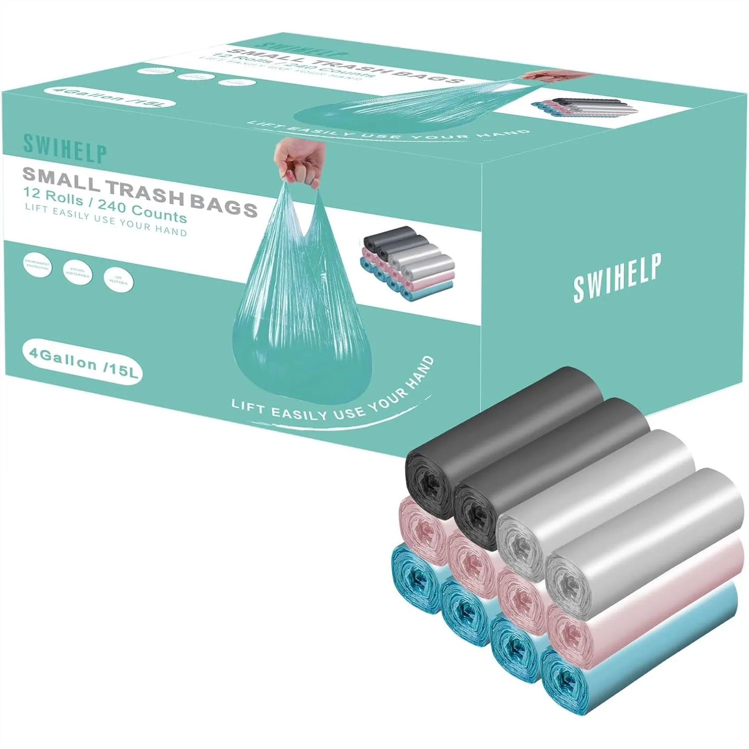 

Small Trash Bags 240 Count Garbage Bags for Bathroom Kitchen Office 15 Liter 4 Gallon Waste Basket Liners