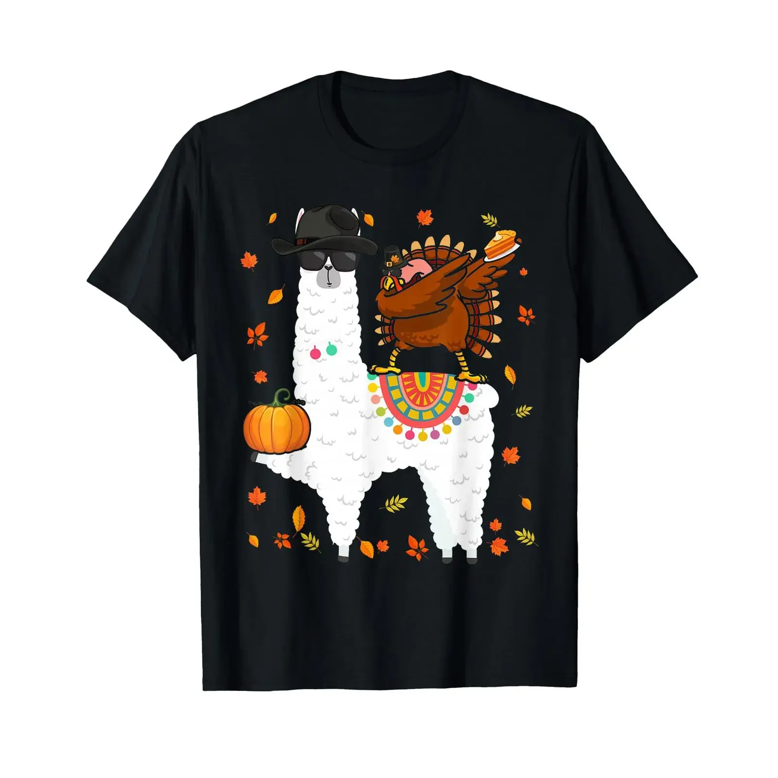 Dabbing Turkey Riding Llama Thanksgiving Lover T Shirt vintage Washed Top For Everyday Wear Stretched Versatile Casual Unisex