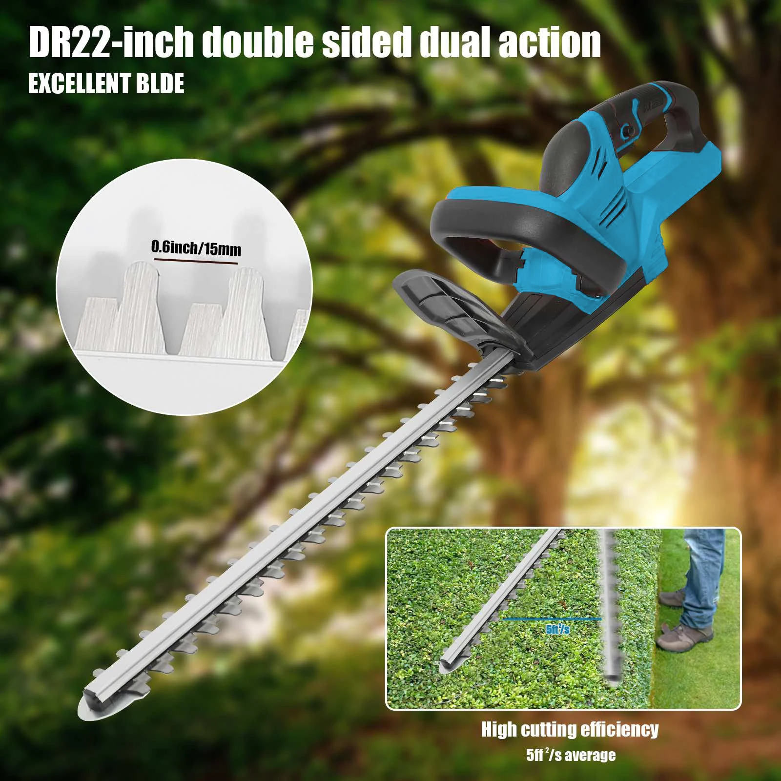 22 Zoll kabelloser elektrischer Heckenschneider, 15000 U/min, Rasenmäher, Garten- und Strauchschneidewerkzeug, Dual-Action-Klinge für Makita-Akku – Detail 5
