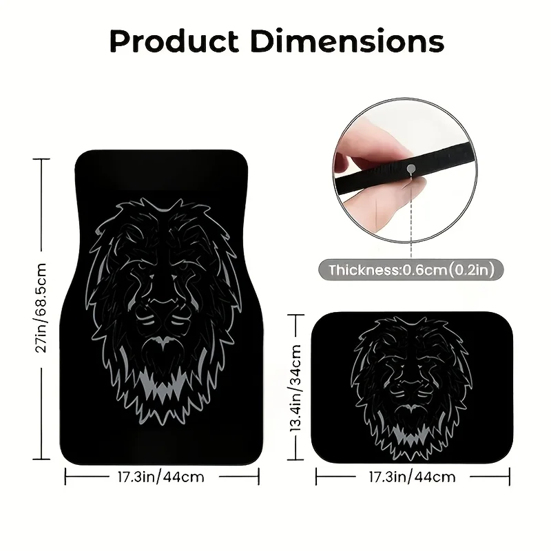 4pcs Silvery And Black Lion Car Mats - Stylish, Durable, And Slip-Resistant Floor Mats For Cars! Combining Practicality And Aest